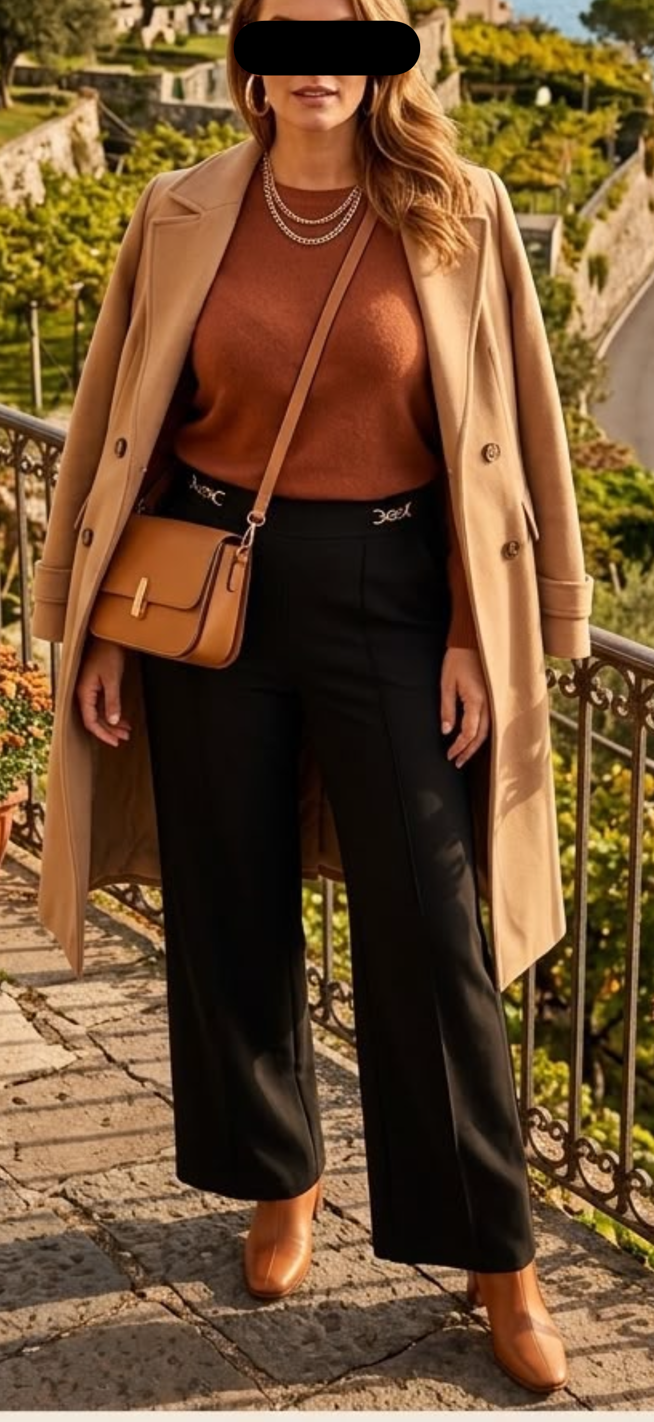 Classic black scuba pants with a gold waist detail. Max