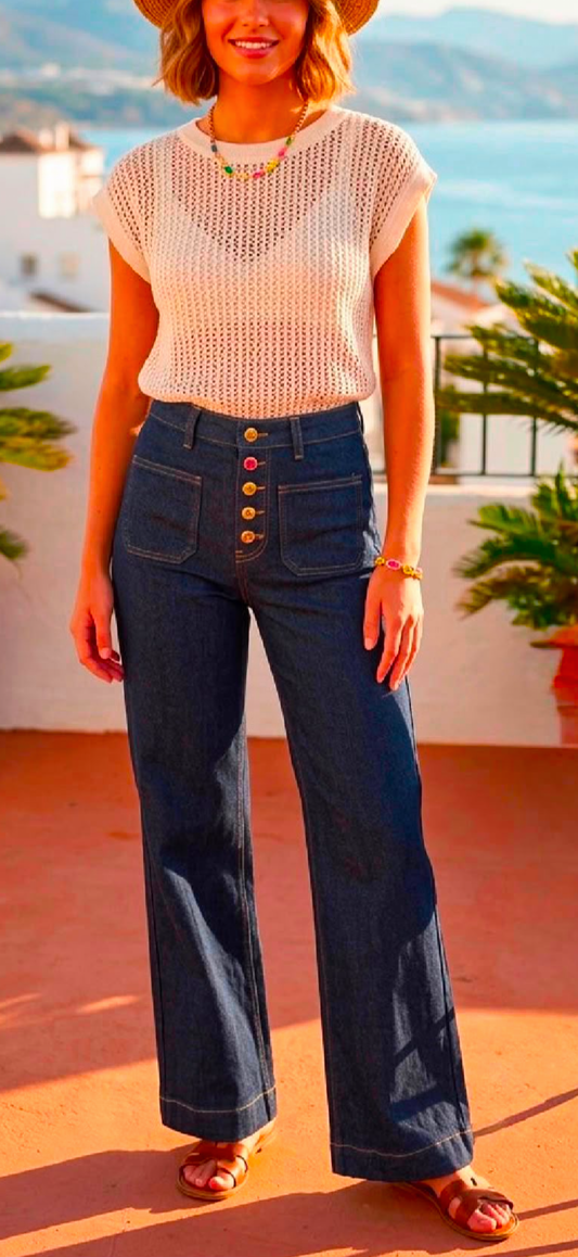 Multi button jeans, Isla, mid wash