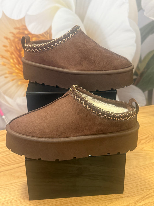 Lovely chocolate brown mules, Ezra