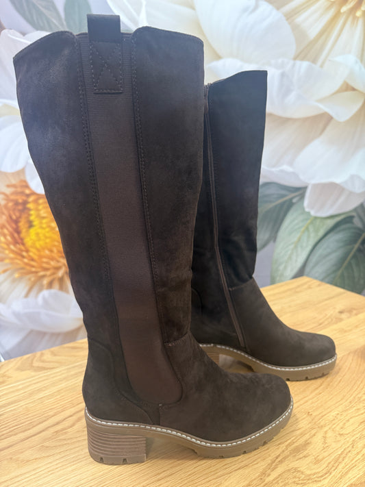 Stunning faux suede chocolate  knee boots, Monroe