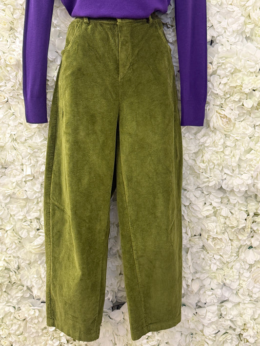 Lovely lime green corduroy barrel legs, Enya