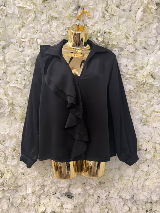 Lovely black ruffled blouse,ruby