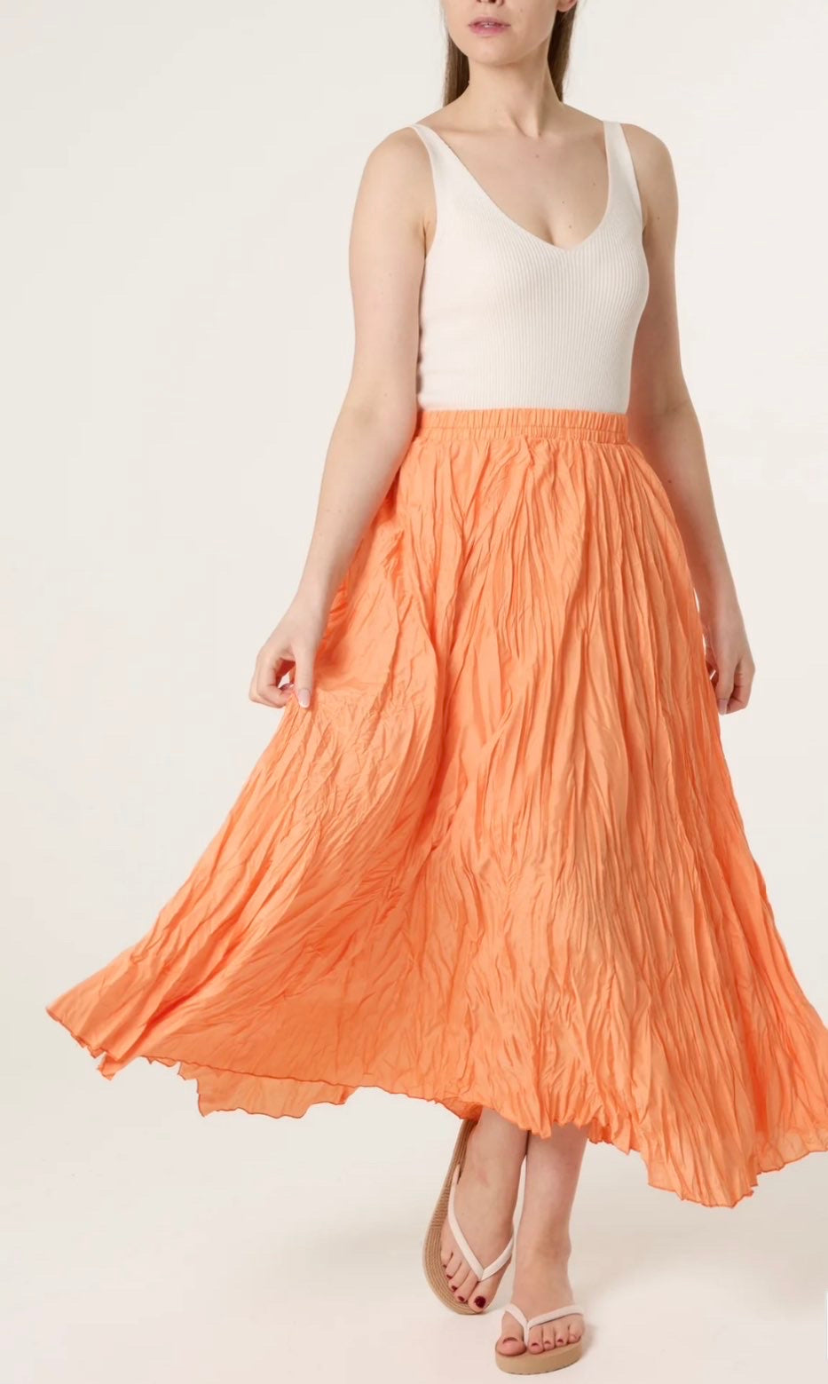 Orange crinkle maxi skirt  Clara