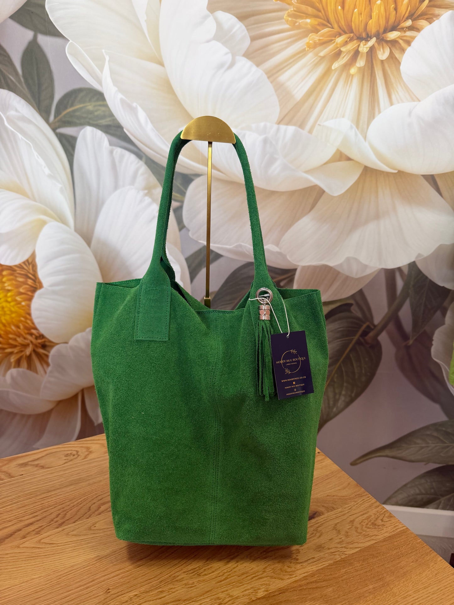 Slouchy Suede bag  in green or pink manhattan