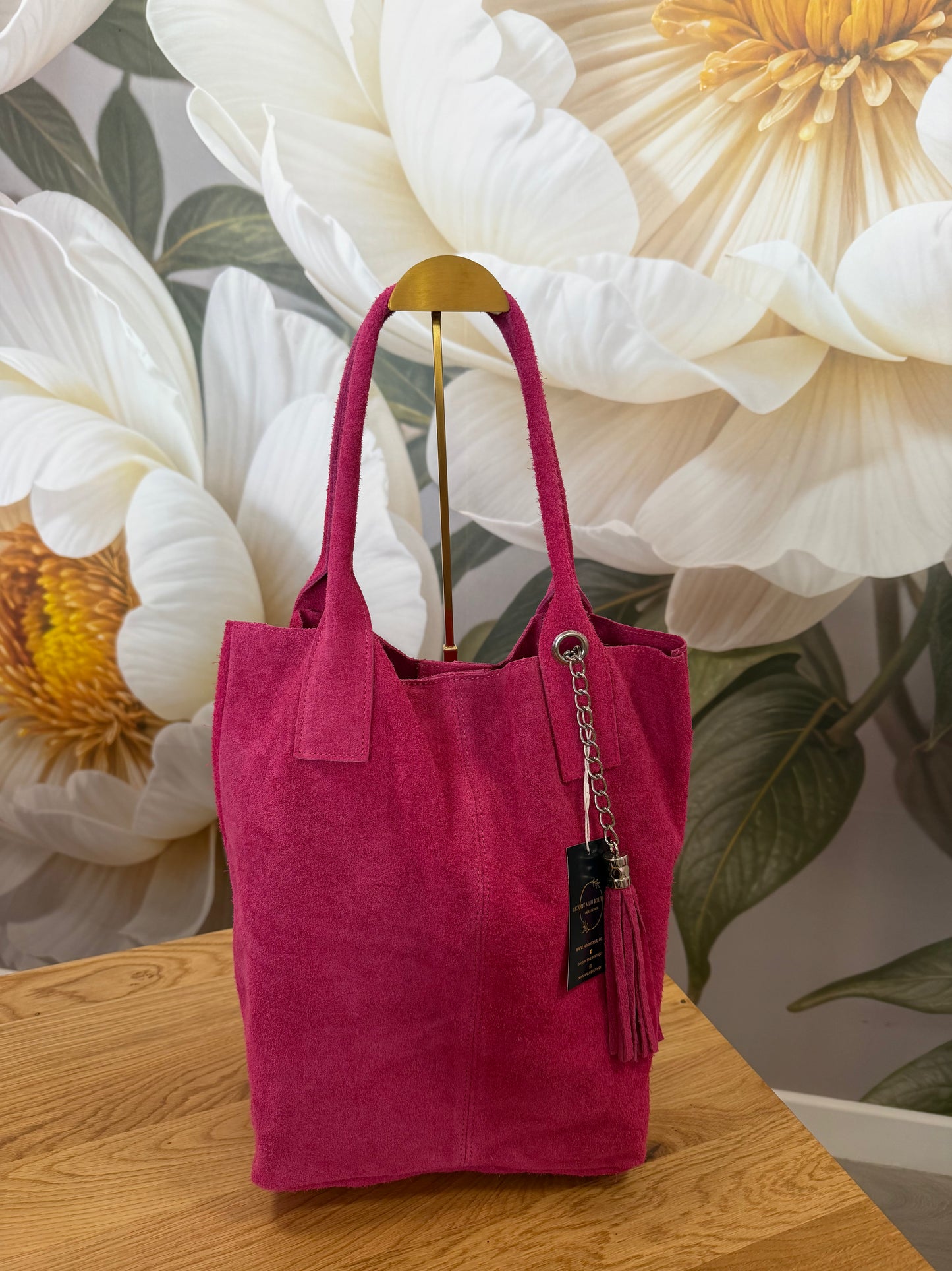 Slouchy Suede bag  in green or pink manhattan
