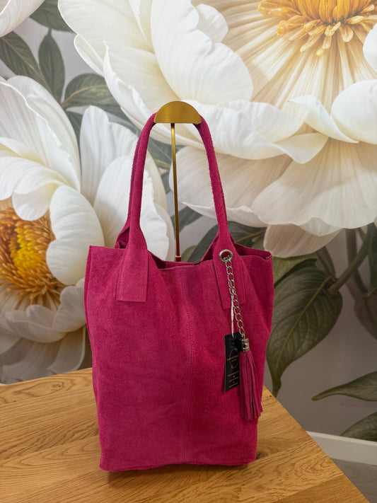 Slouchy Suede bag  in green or pink manhattan