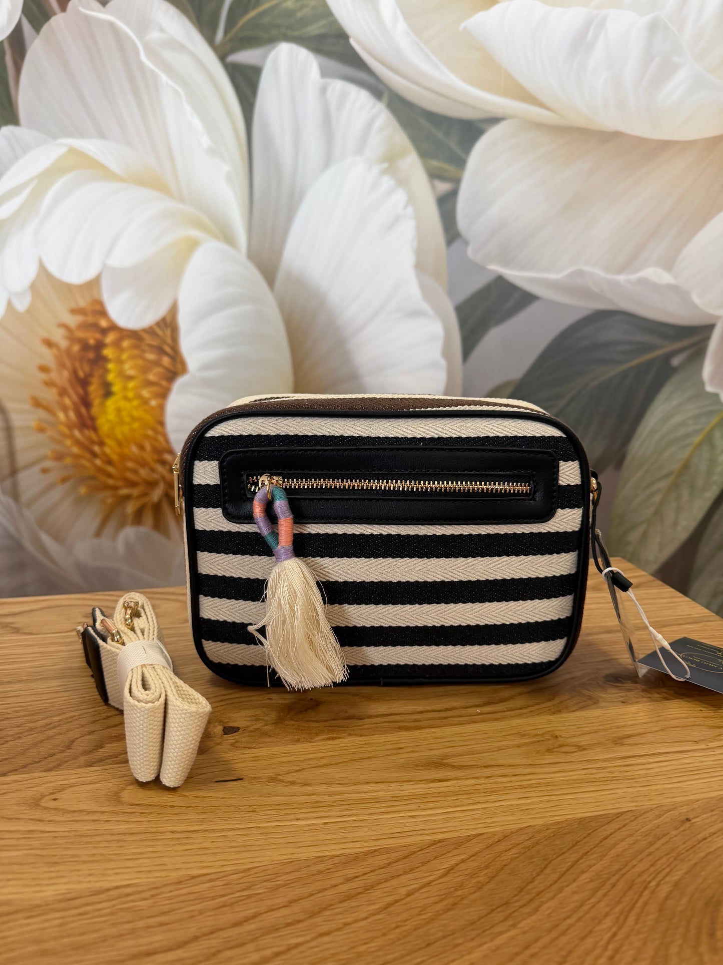 Stripe crossover bag  coconut cloud