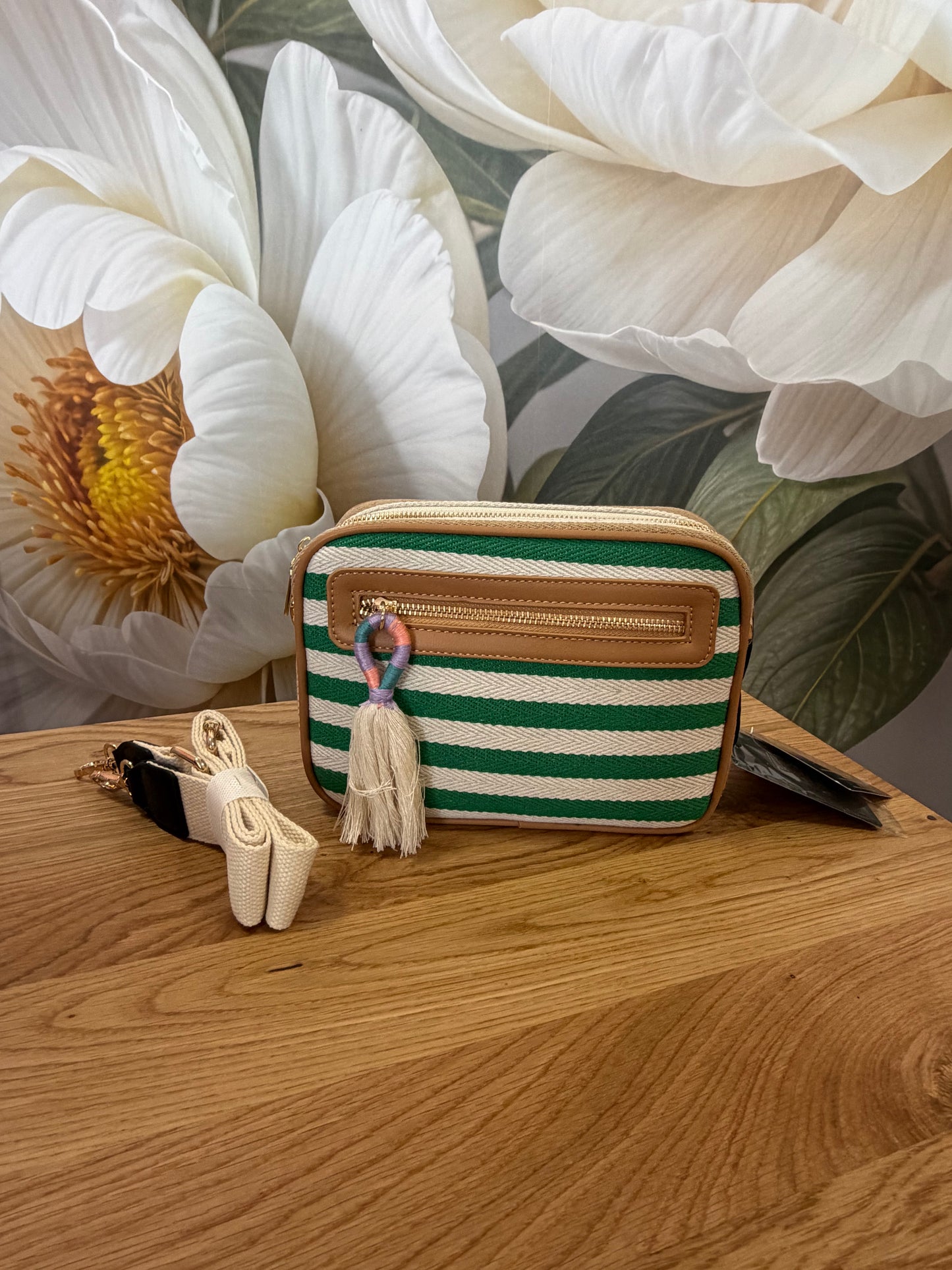 Stripe crossover bag  coconut cloud
